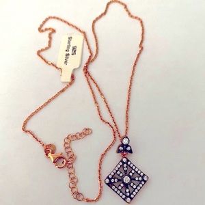 Diamond shape necklace 925 silver cz necklace 14k rose gold plated